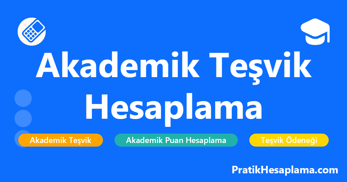 Akademik Teşvik Hesaplama hesaplama - Eğitim - PratikHesaplama.com Akademik Teşvik Hesaplama hesaplama - 2025 yılı akademik teşvik puanınızı ve ödeme tutarınızı hesaplayın. Proje, yayın, atıf, patent, tebliğ ve diğer akademik faaliyetlerinizi değerlendirin.
