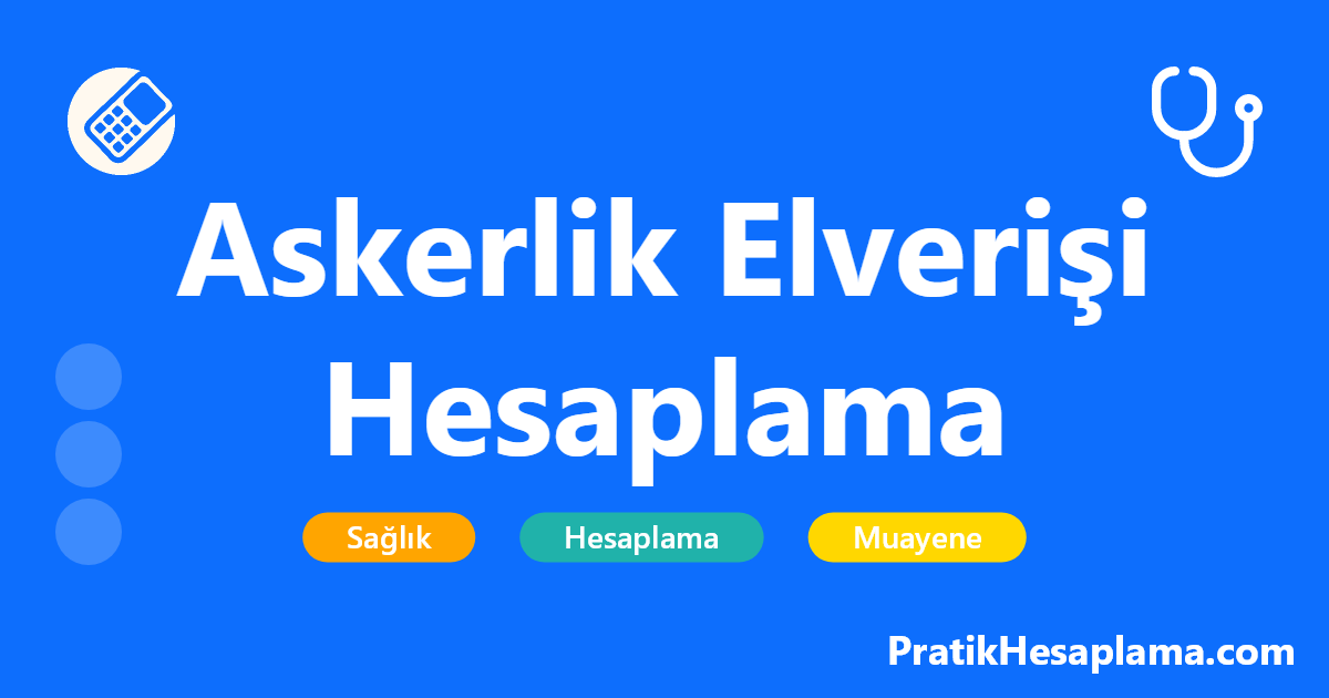 Askerlik Elverişi Hesaplama hesaplama - Askerlik boy kilo hesaplama aracı ile askerliğe elverişlilik durumunuzu öğrenin. Boy, kilo ve vücut kitle indeksi değerlerinizi kontrol edin.