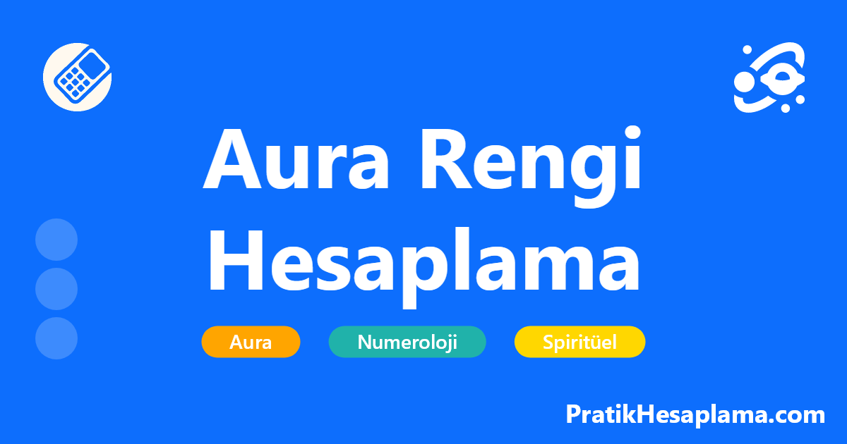 Aura Rengi Hesaplama hesaplama - Astroloji - PratikHesaplama.com Aura Rengi Hesaplama hesaplama - Doğum tarihinize göre aura renginizi hesaplayın. Numeroloji ve spiritüel enerjinizi keşfedin. Aura renginizin anlamını ve hayatınıza etkilerini öğrenin.