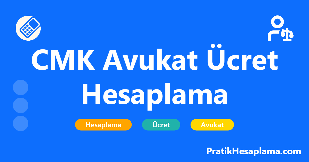 CMK Avukat Ücret Hesaplama hesaplama - 2024 yılı güncel CMK avukat ücret hesaplama aracı ile zorunlu müdafi ve vekil ücretlerinizi saniyeler içinde hesaplayın. KDV, stopaj ve net tutarı öğrenin.