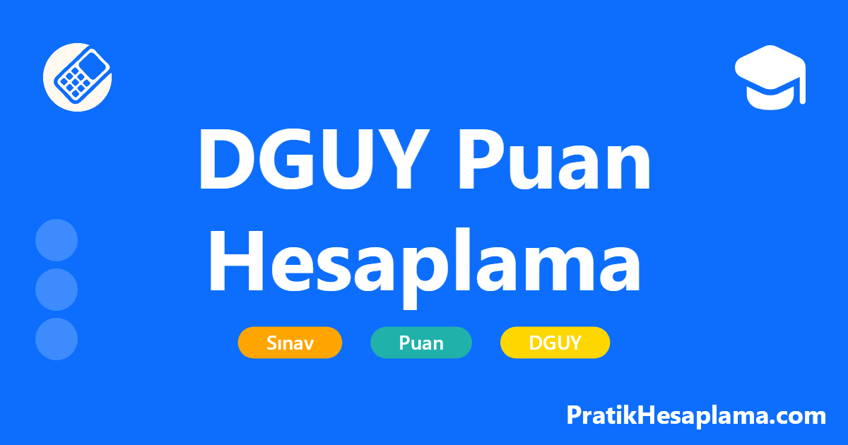 DGUY Puan Hesaplama hesaplama - Eğitim - PratikHesaplama.com DGUY Puan Hesaplama hesaplama - Gelir İdaresi Başkanlığı Devlet Gelir Uzman Yardımcılığı (DGUY) sınavı için yazılı ve sözlü sınav puanlarınızı hesaplayın. Güncel baraj puanları ile.
