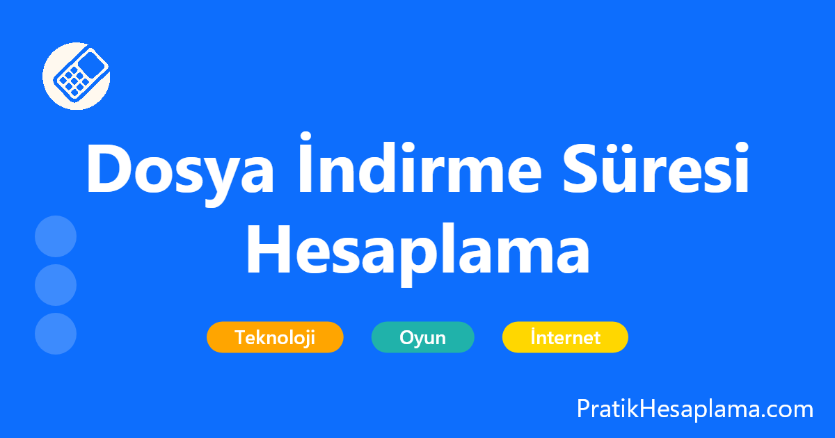 Dosya İndirme Süresi Hesaplama hesaplama - İnternet hızınıza (Mbps) göre dosyaların (GTA 5, Film, Oyun) ne kadar sürede ineceğini anında hesaplayın. Fiber, ADSL ve VDSL için en doğru sonuçlar.