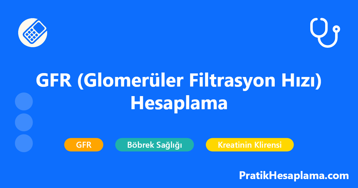 GFR (Glomerüler Filtrasyon Hızı) Hesaplama hesaplama - Sağlık - PratikHesaplama.com GFR (Glomerüler Filtrasyon Hızı) Hesaplama hesaplama - GFR (Glomerüler Filtrasyon Hızı) hesaplama aracı ile böbrek fonksiyonlarınızı kolayca değerlendirebilir, MDRD ve CKD-EPI formüllerini kullanabilirsiniz.