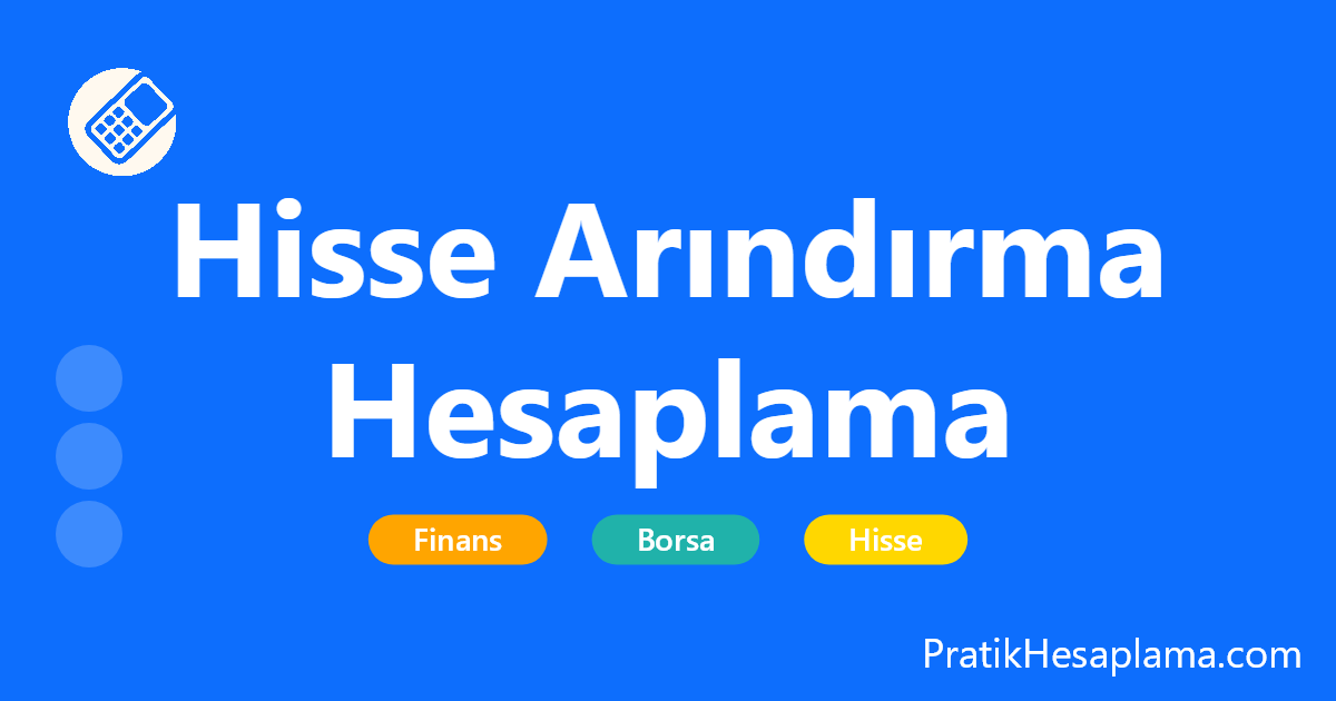 Hisse Arındırma Hesaplama hesaplama - Finans - PratikHesaplama.com Hisse Arındırma Hesaplama hesaplama - Katılım finans ilkeleri doğrultusunda hisse senetlerinin mahzurlu kazançlarını hesaplayın. Arındırma oranlarını kolayca öğrenin ve hesaplayın.