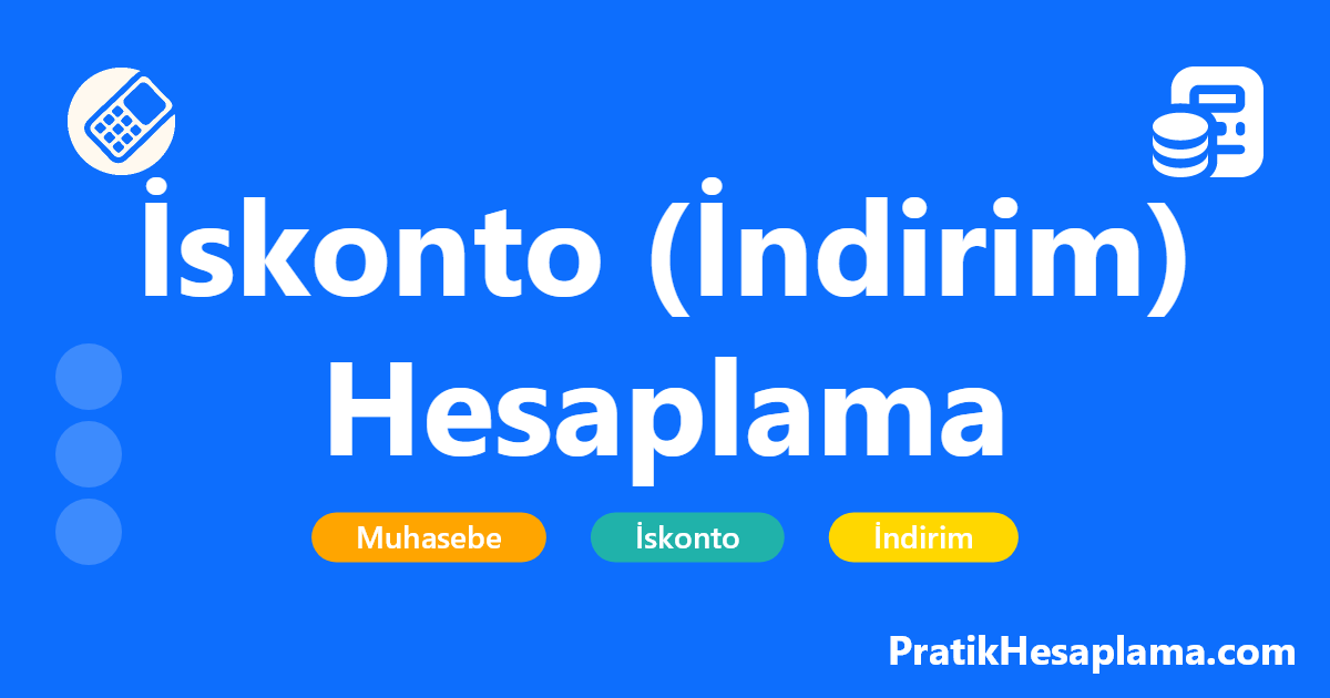 İskonto (İndirim) Hesaplama hesaplama - İskonto hesaplama aracı ile normal fiyat, indirimli fiyat ve iskonto oranı hesaplamalarını kolayca yapın. Birden fazla iskonto ve KDV hesaplamalarını tek tıkla öğrenin.