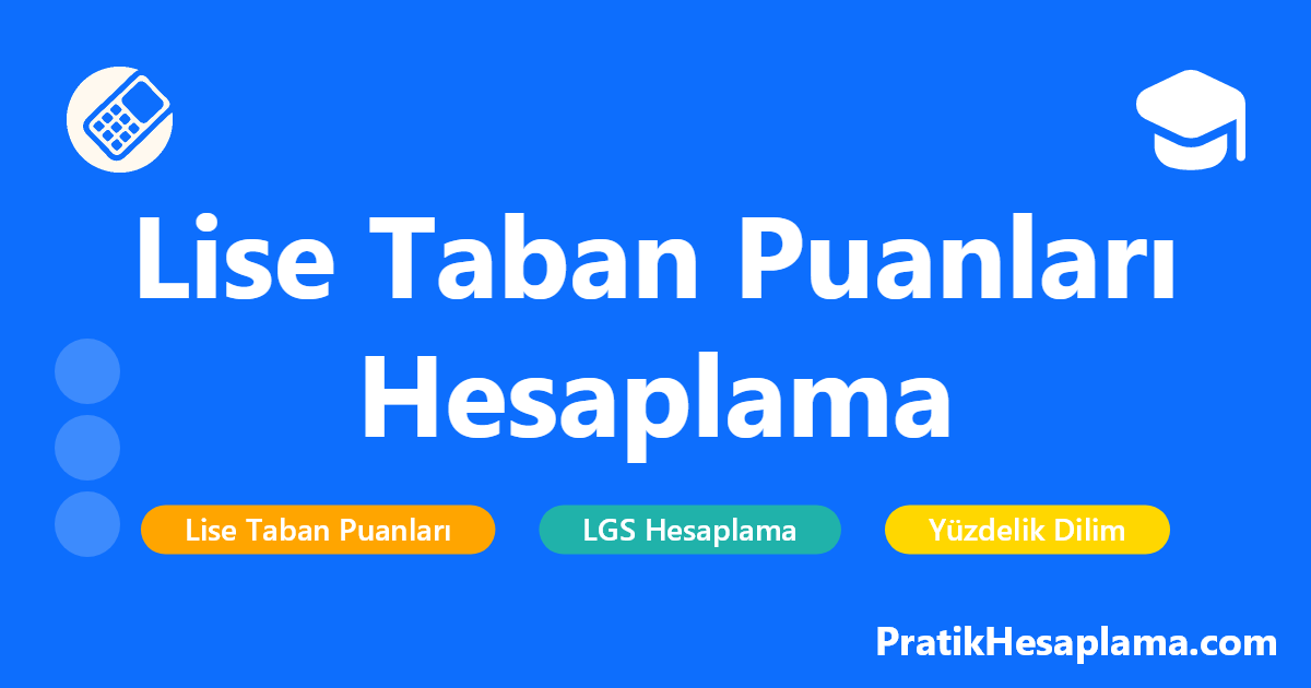 Lise Taban Puanları Hesaplama hesaplama - Eğitim - PratikHesaplama.com Lise Taban Puanları Hesaplama hesaplama - 2025 LGS lise taban puanları hesaplama aracı ile yüzdelik dilim, başarı sıralaması ve kontenjan bilgilerine göre tercih yapabileceğiniz liseleri öğrenin.