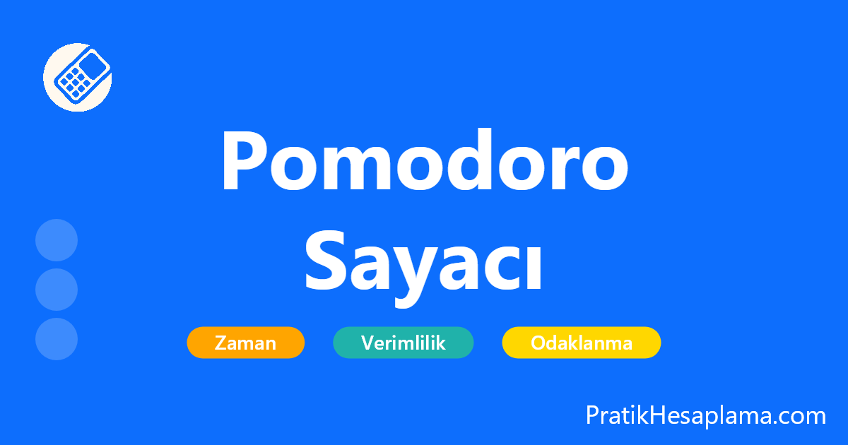 Pomodoro Sayacı hesaplama - Odaklanma sorunu mu yaşıyorsunuz? 25 dakika çalışma, 5 dakika mola tekniği ile verimliliğinizi artırın. Online, kurulumsuz ve ücretsiz Pomodoro zamanlayıcı.