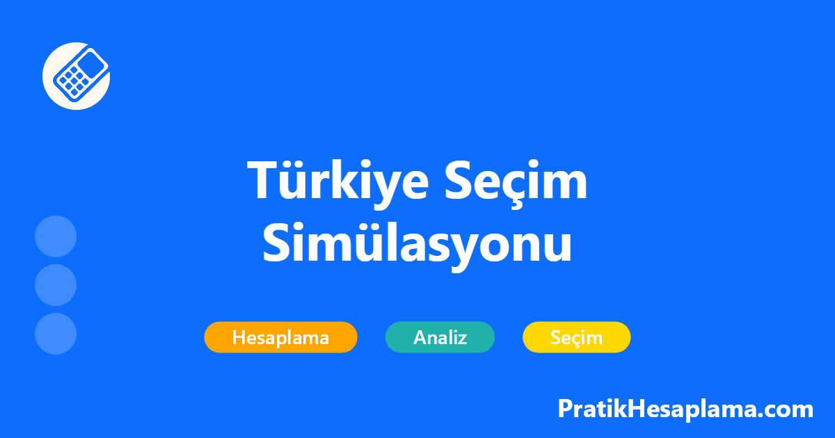 Türkiye Seçim Simülasyonu hesaplama - Türkiye seçim simülasyonu ile oy oranlarına göre milletvekili dağılımı hesaplayın. İttifak sistemi, seçim barajı ve d'Hondt sistemi dahil tüm detayları içerir.