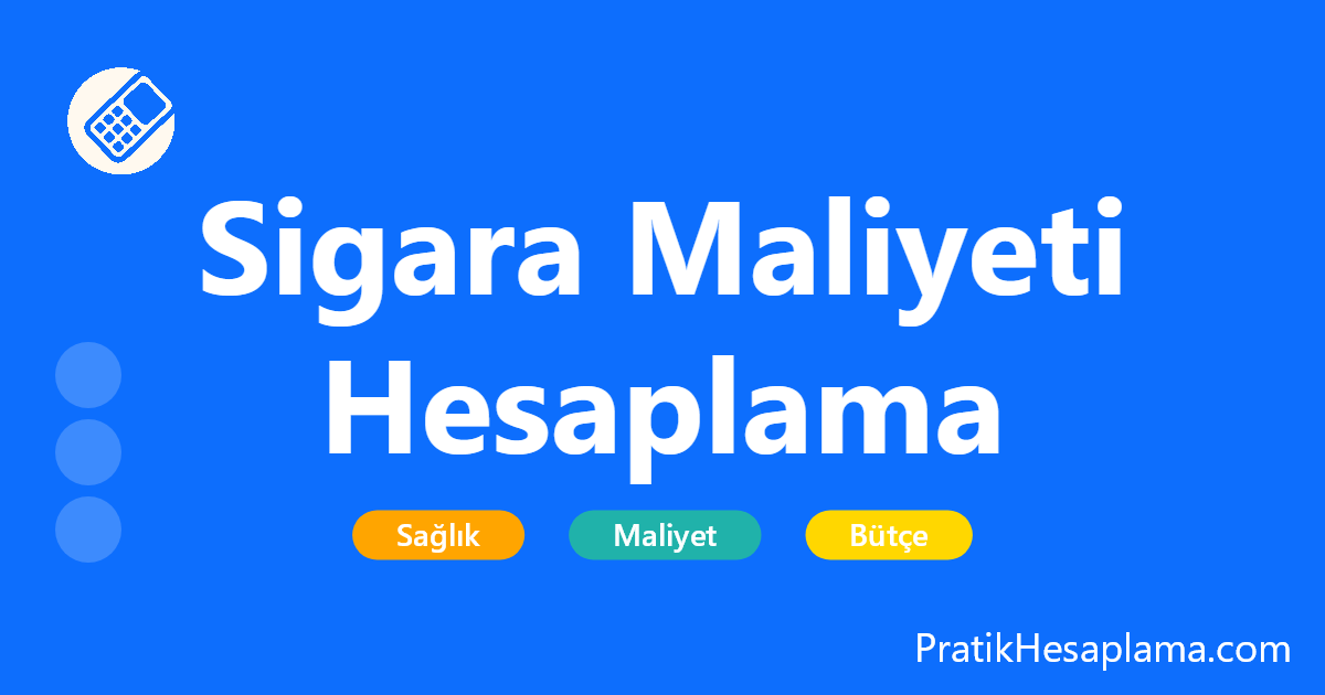 Sigara Maliyeti Hesaplama hesaplama - Sağlık - PratikHesaplama.com Sigara Maliyeti Hesaplama hesaplama - Sigara kullanımının bütçenize olan etkisini hesaplayın. Günlük, aylık ve yıllık sigara masrafınızı öğrenin. Sigarayı bırakarak ne kadar tasarruf edebileceğinizi görün.
