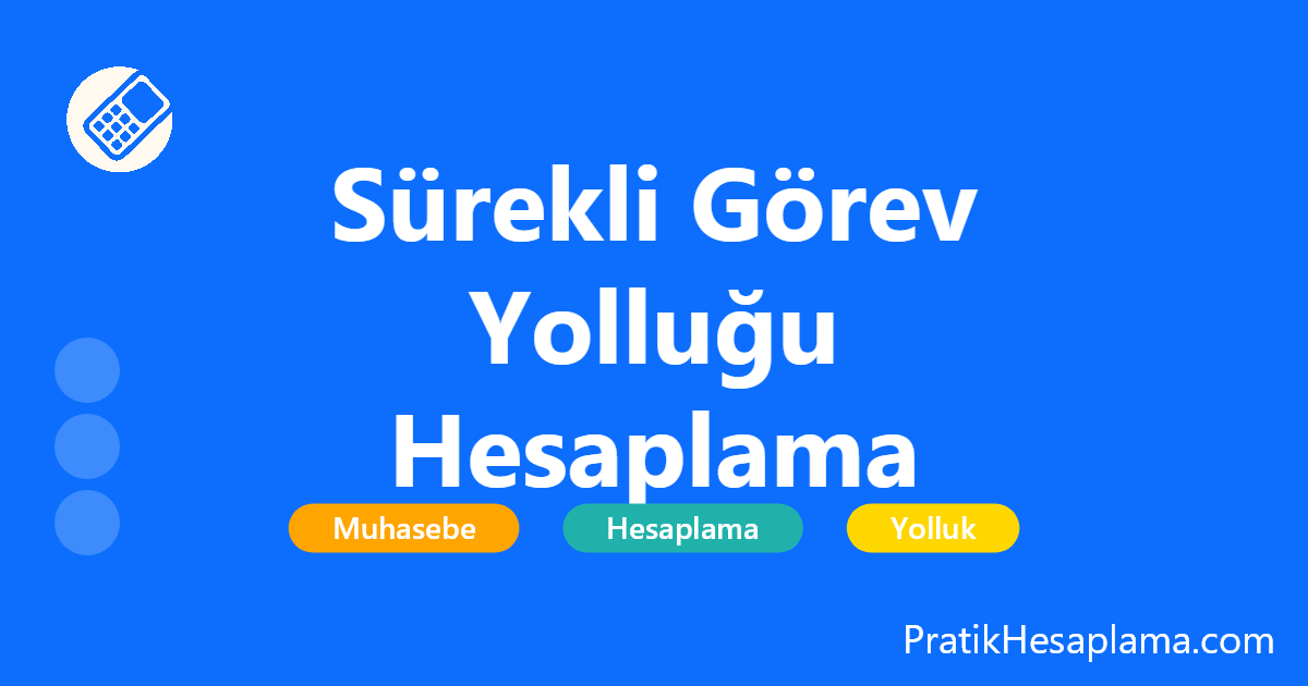 Sürekli Görev Yolluğu Hesaplama hesaplama - Muhasebe - PratikHesaplama.com Sürekli Görev Yolluğu Hesaplama hesaplama - Sürekli görev yolluğu hesaplama aracı ile memurların sürekli görev yolluğu tutarını kolayca hesaplayın. Güncel yolluk oranları ve hesaplama yöntemi.