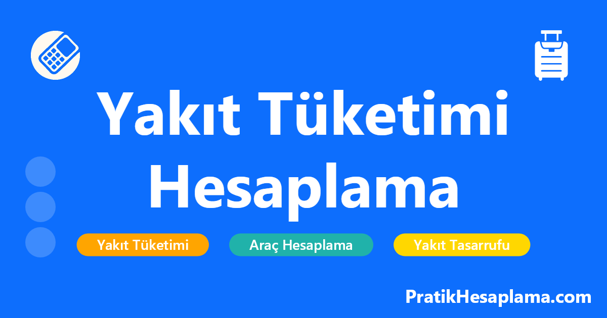 Yakıt Tüketimi Hesaplama hesaplama - Seyahat - PratikHesaplama.com Yakıt Tüketimi Hesaplama hesaplama - Araçların yakıt tüketimini hesaplayın, 100 km'de ne kadar yaktığını öğrenin, yakıt masraflarınızı kontrol edin ve yakıt tasarrufu için öneriler alın.