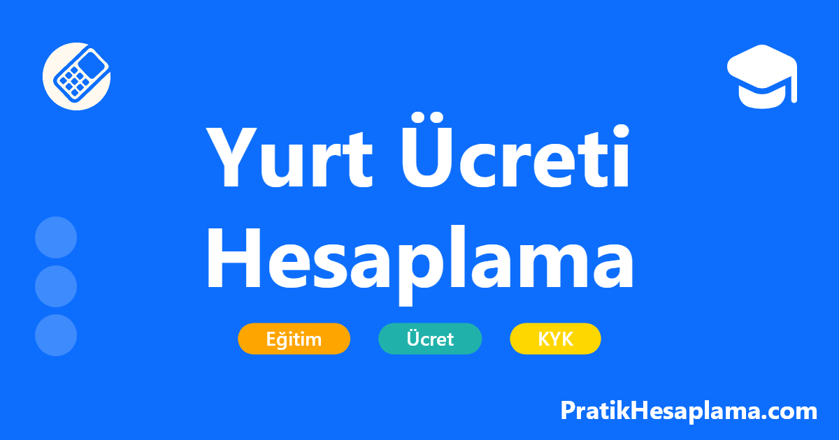 Yurt Ücreti Hesaplama hesaplama - Eğitim - PratikHesaplama.com Yurt Ücreti Hesaplama hesaplama - 2024 KYK ve özel yurt ücretlerini hesaplayın. Devlet yurdu, özel yurt fiyatları, depozito ve aylık ödeme planınızı kolayca oluşturun. Güncel yurt ücretleri!